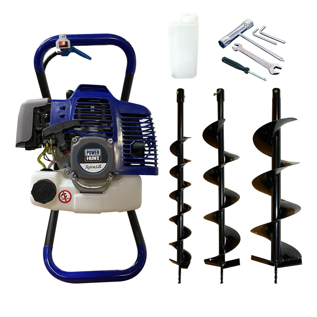 Mototaladro de 52cc con brocas de 10 cm 15 cm y 20 cm Power Hunt TEJON52