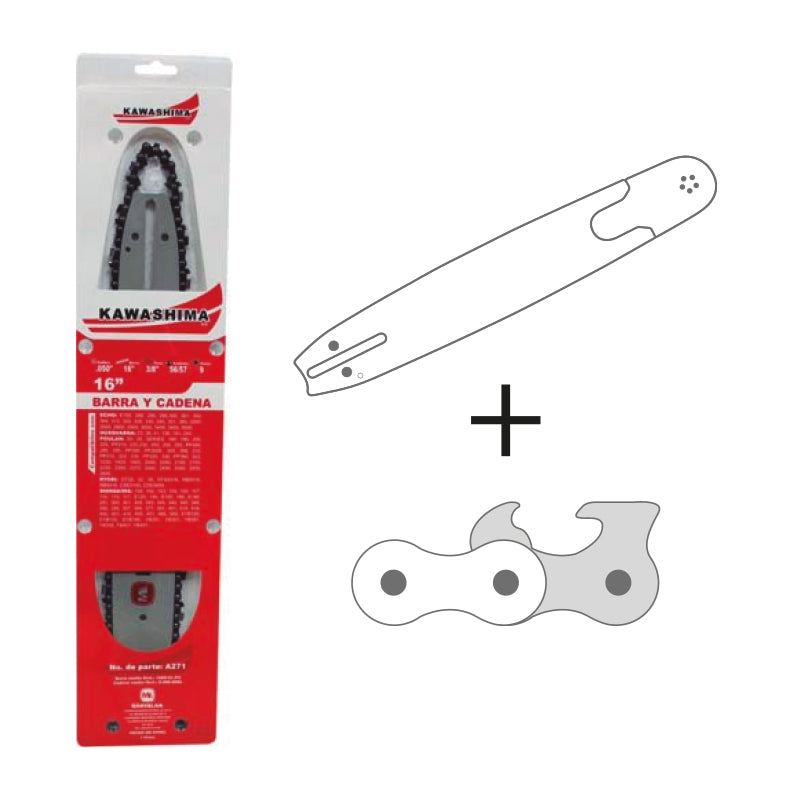 Cadena y barra 18 pulg. 3/8 mini 62 eslabones Kawashima A274