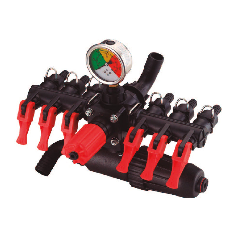 Distribuidor de 6 salidas con regulador de presion 40 bar 580 psi caudal 70-160 lts/min 13/10/8.5 mm Parazzini FPF6