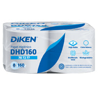 Papel higienico Hoja Doble Diken 160 MTS Bolsa con 8 rollos color blanco