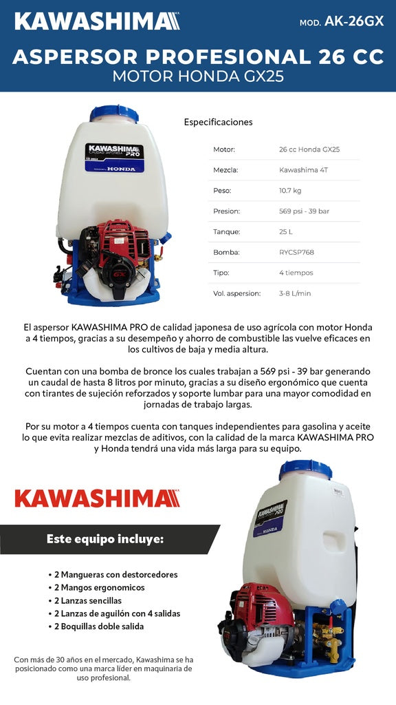 Aspersor 26cc motor honda GX25 Kawashima Pro AK-26GX