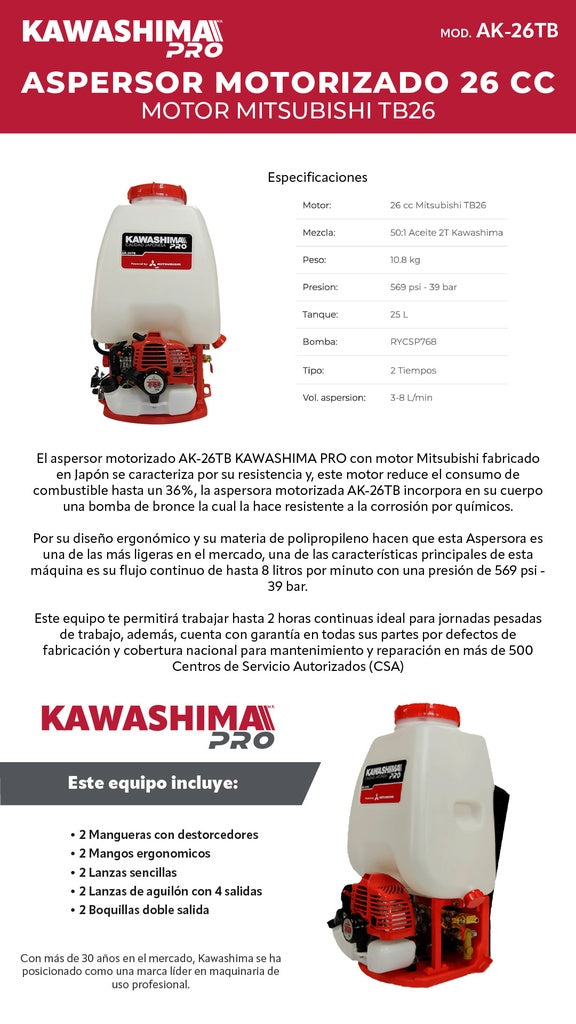 Aspersor Motorizado 26cc Mitsubishi TB26 Kawashima Pro AK-26TB