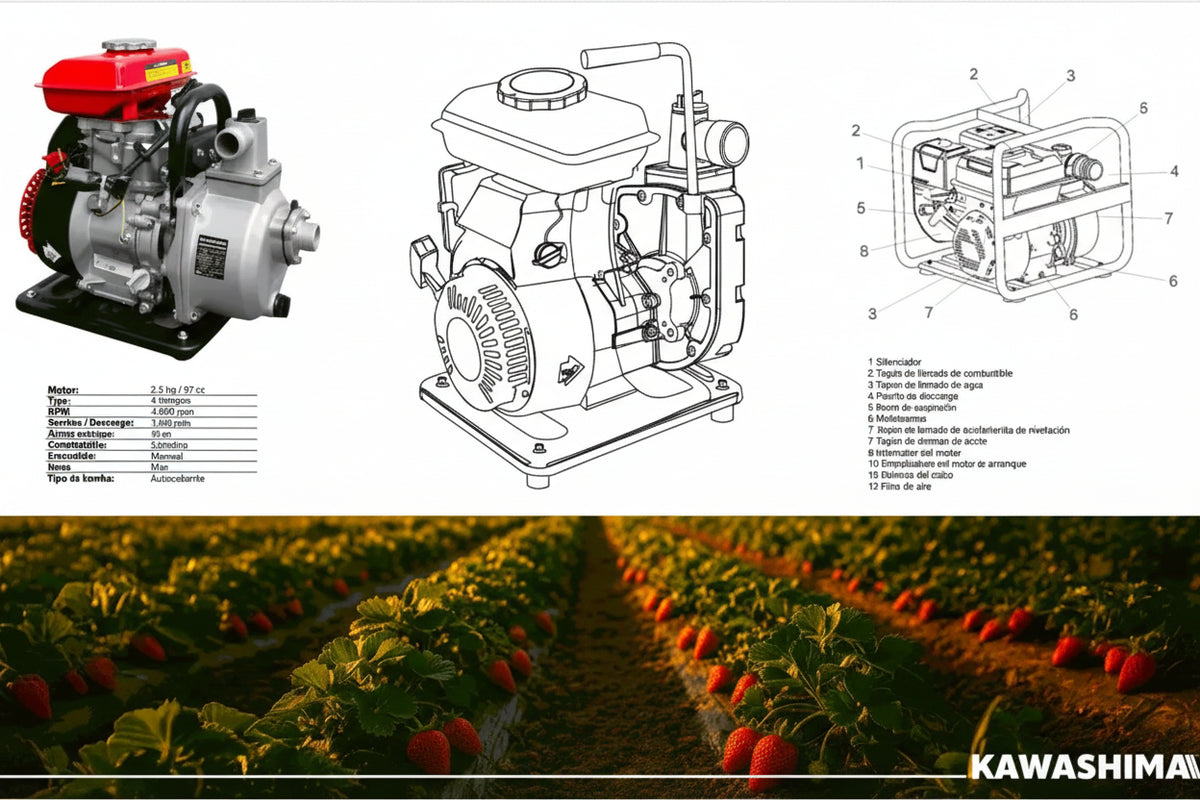 Bomba portátil 1" 3 HP aluminio 15 m 12 m³/h Kawashima BK2.510 - Bioaplicaciones