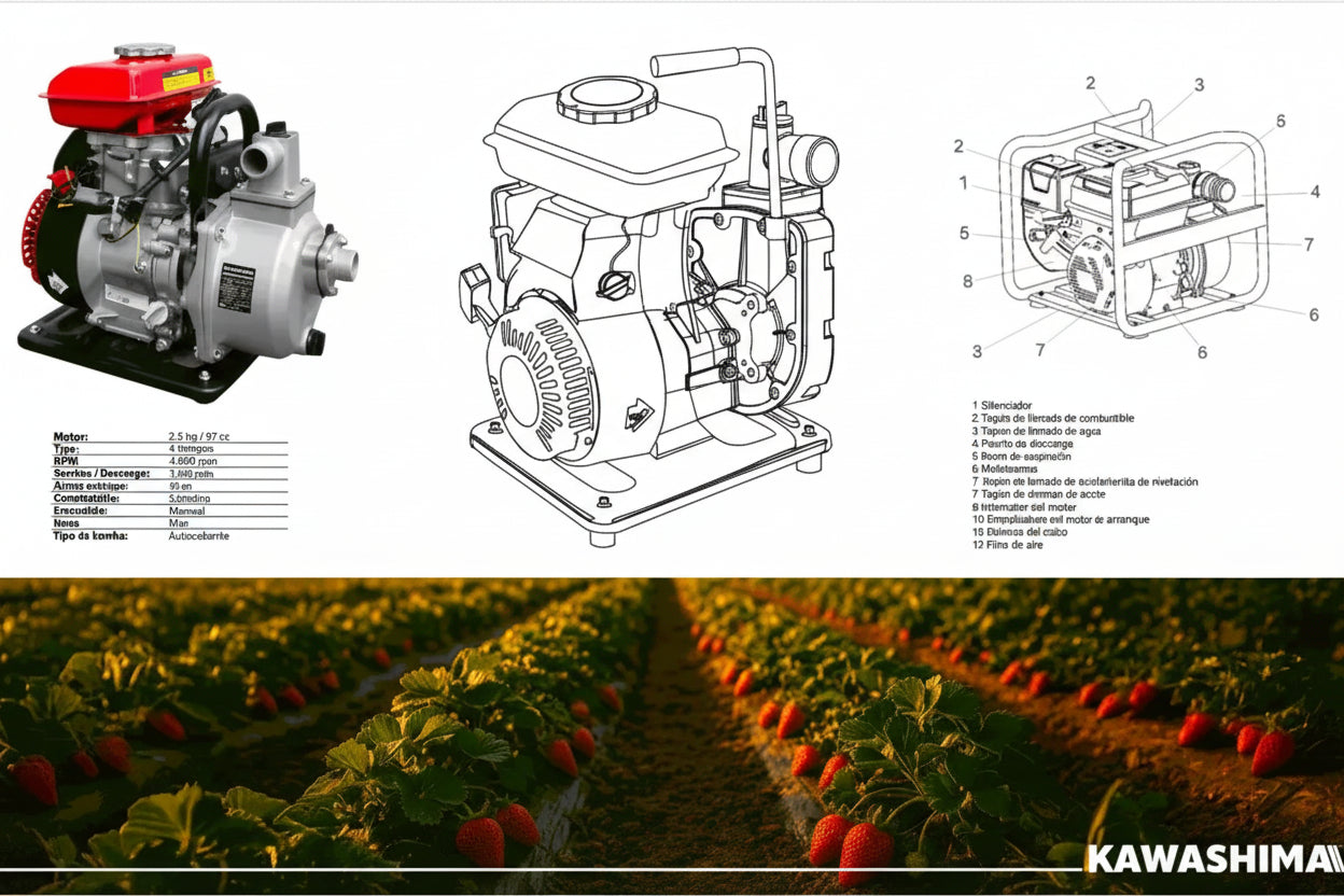 Bomba portátil 1" 3 HP aluminio 15 m 12 m³/h Kawashima BK2.510 - Bioaplicaciones