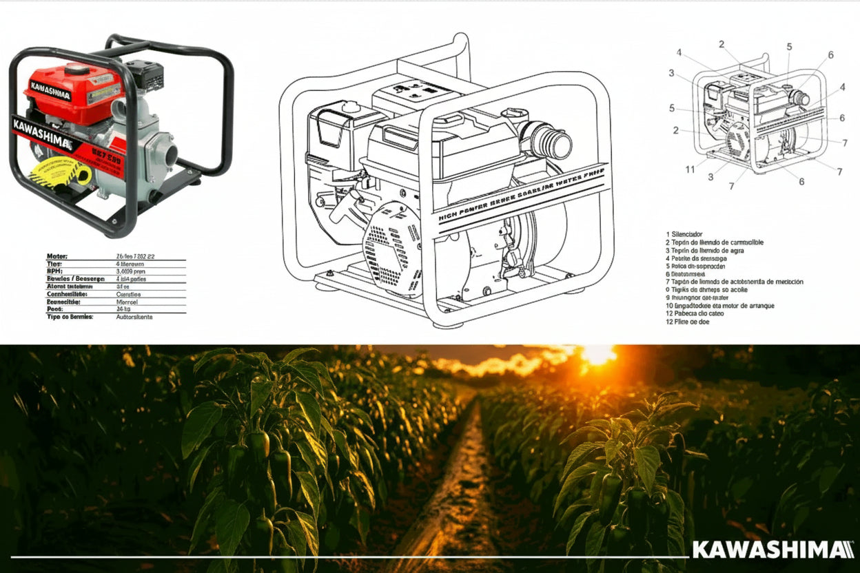 Bomba de alto caudal 2" 7.5 HP aluminio 30 m 32 m³/h Kawashima BK7.520 - Bioaplicaciones