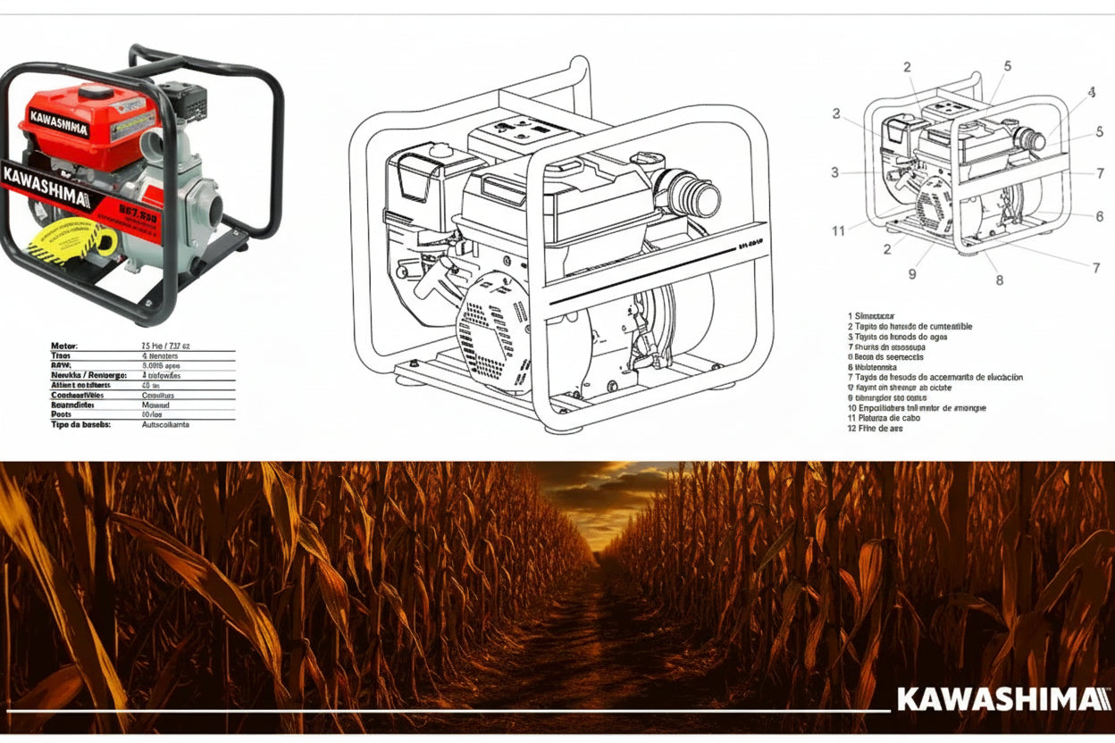 Bomba potente 3" 7.5 HP aluminio 25 m 60 m³/h Kawashima BK7.530 - Bioaplicaciones