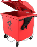 Contenedor en polietileno alta densidad con tapa y ruedas de hule 1100 Lt Mod CLT 1100 CON PEDAL