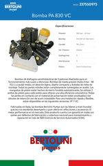 Bomba PA 830 VC Bertolini 237550973 - Bioaplicaciones