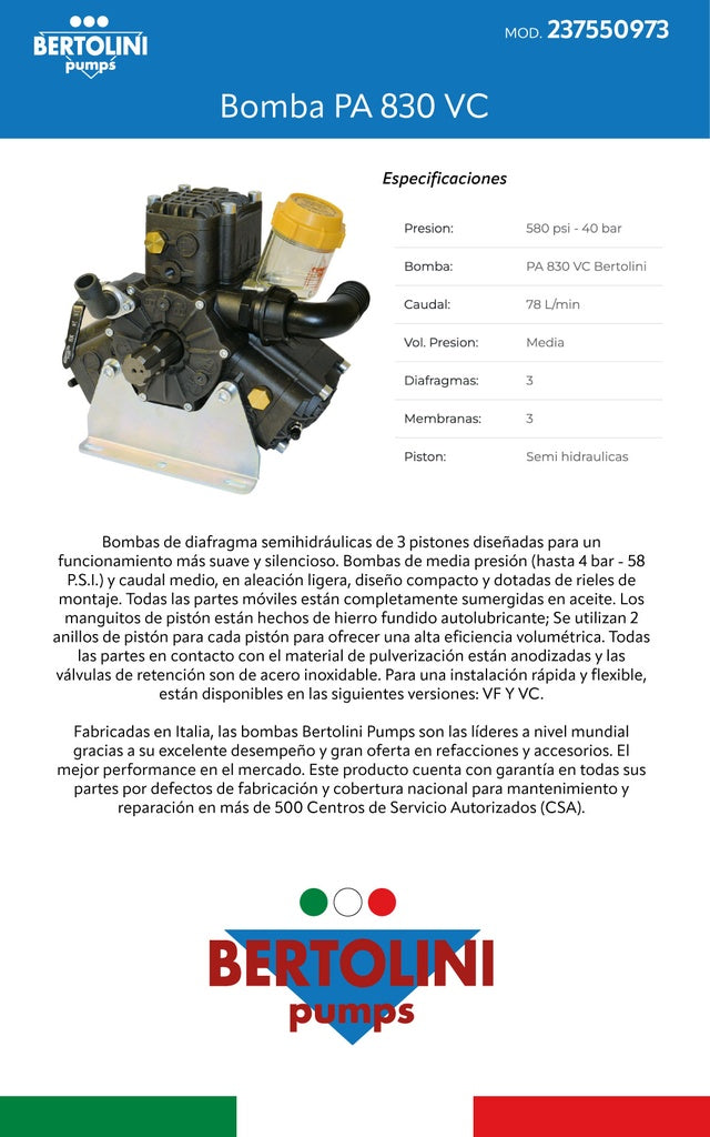 Bomba PA 830 VC Bertolini 237550973 - Bioaplicaciones