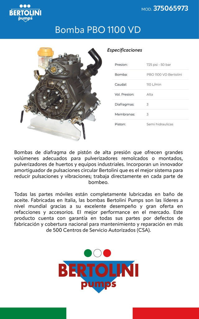 Bomba PBO 1100 VD Bertolini 375065973 - Bioaplicaciones