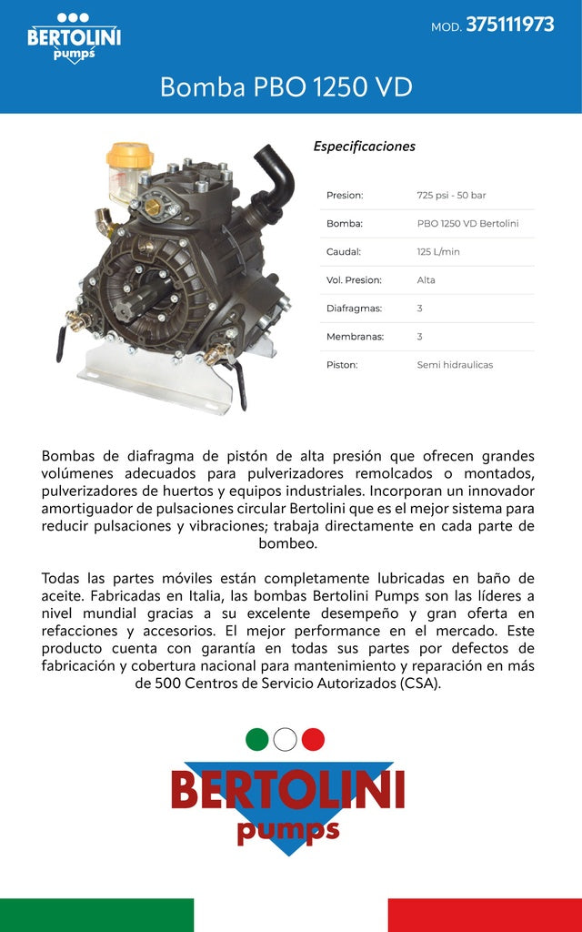 Bomba PBO 1250 VD Bertolini 375111973 - Bioaplicaciones