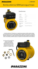 Bomba de agua eléctrica 120W presurizadora - Parazzini BBP12035