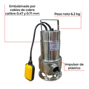 Bomba sumergible acero inoxidable 1 HP agua sucia Parazzini BSP1210S - Bioaplicaciones