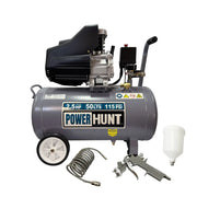 Compresor 2.5 hp 50 lts con doble conexión rapida kit de manguera y pistola de gravedad Power Hunt COMPHKIT50L - Bioaplicaciones