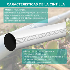 Cinta WhiteDrip 5/8" laberinto calibre 8 mil (0.20 mm espesor) 1.0 lph @20 cm (1.0 bar) - rollo de 2600 m - WDL175-100-20-2600