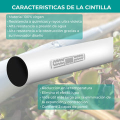 Cinta WhiteDrip 5/8" pastilla calibre 8 mil (0.20 mm espesor) 1.3 lph @20 cm (1.0 bar) - rollo de 2600 m - WDE175-130-20-2600