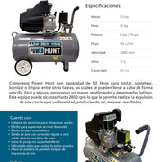 Compresor 2.5 hp 50 lts con doble conexión rapida kit de manguera y pistola de gravedad Power Hunt COMPHKIT50L - Bioaplicaciones