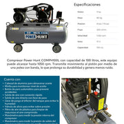Compresor 3 hp 100 lts con banda y doble conexión rapida Power Hunt COMPH100L - Bioaplicaciones