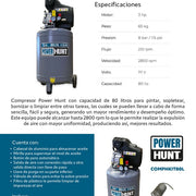 Compresor 3 hp 80 lts con doble conexión rapida kit de manguera y pistola de gravedad Power Hunt COMPHKIT80L - Bioaplicaciones