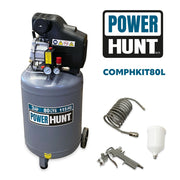 Compresor 3 hp 80 lts con doble conexión rapida kit de manguera y pistola de gravedad Power Hunt COMPHKIT80L - Bioaplicaciones