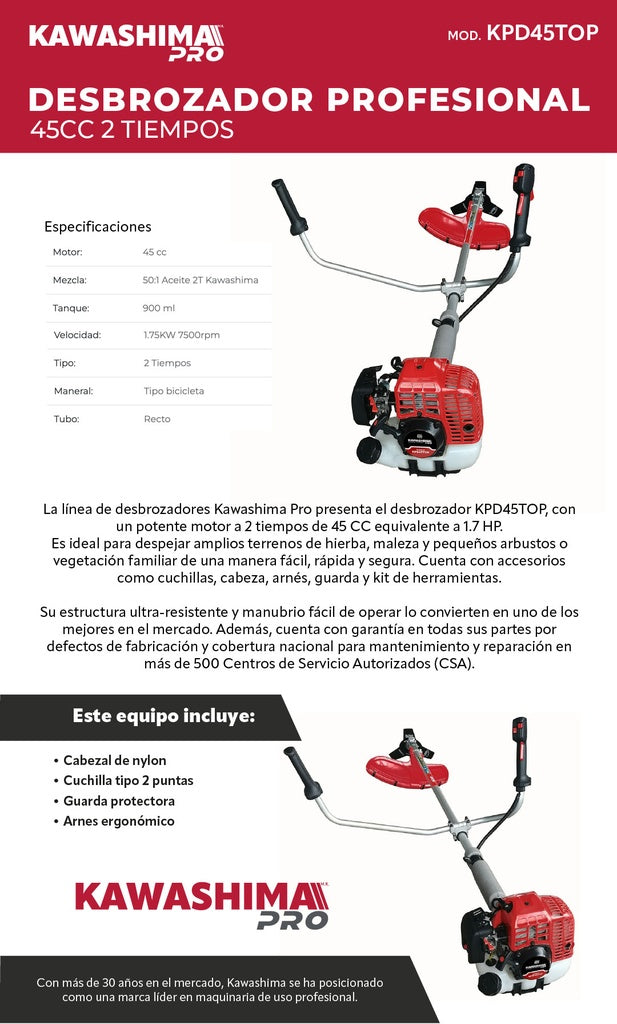 Desbrozador Kawashima PRO 45cc 2 Tiempos Nueva generacion Kawashima Pro KPD45TOP
