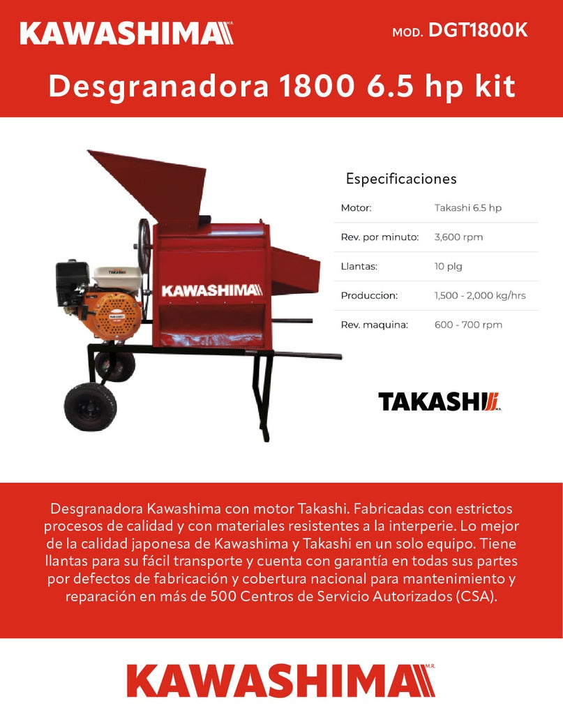 Desgranadora 1800 6.5 hp kit Kawashima DGT1800K