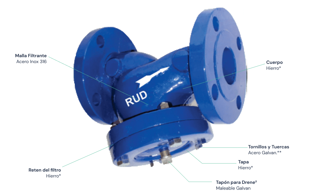 Filtro en "Y" de hierro dúctil 250 CWP Marca RUD FIG. D234 de 2.5"