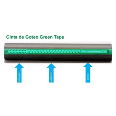 Cinta Green Tape 17mm 8mil, 1.0lph gotero a 10cm, rollo 2500m