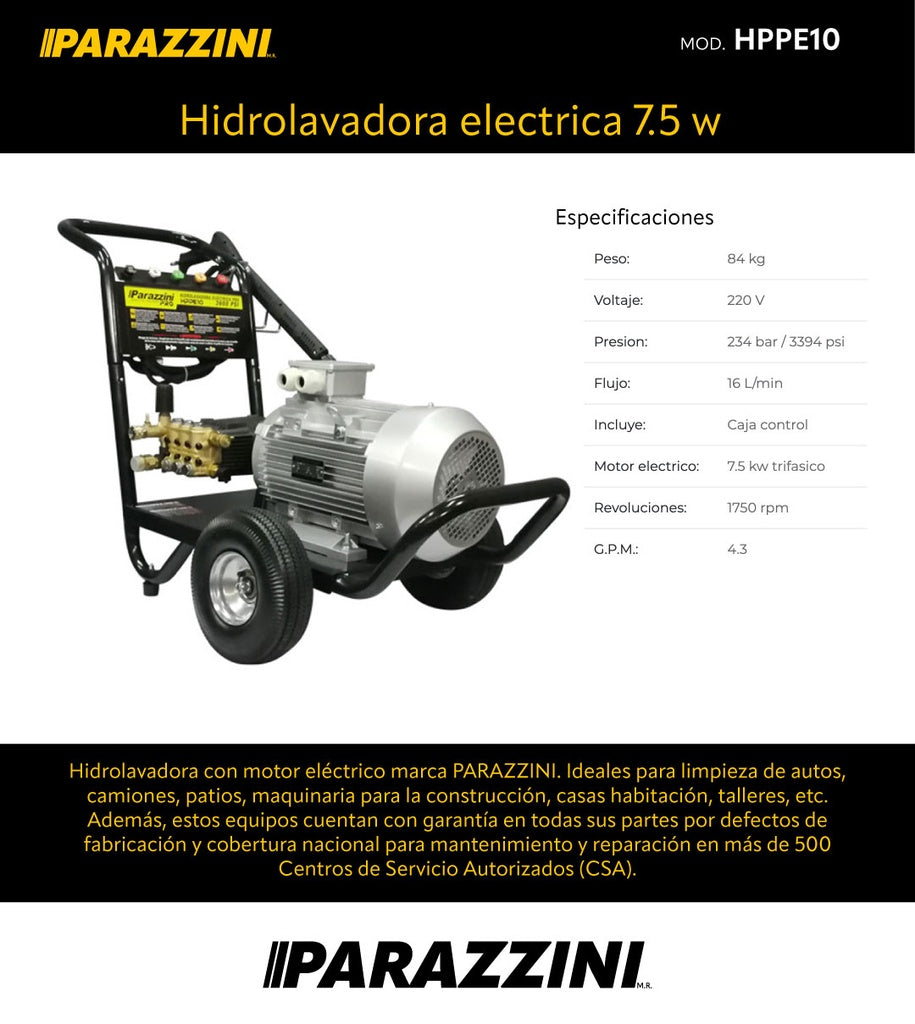 Hidrolavadora electrica 7.5 w Parazzini Pro HPPE10