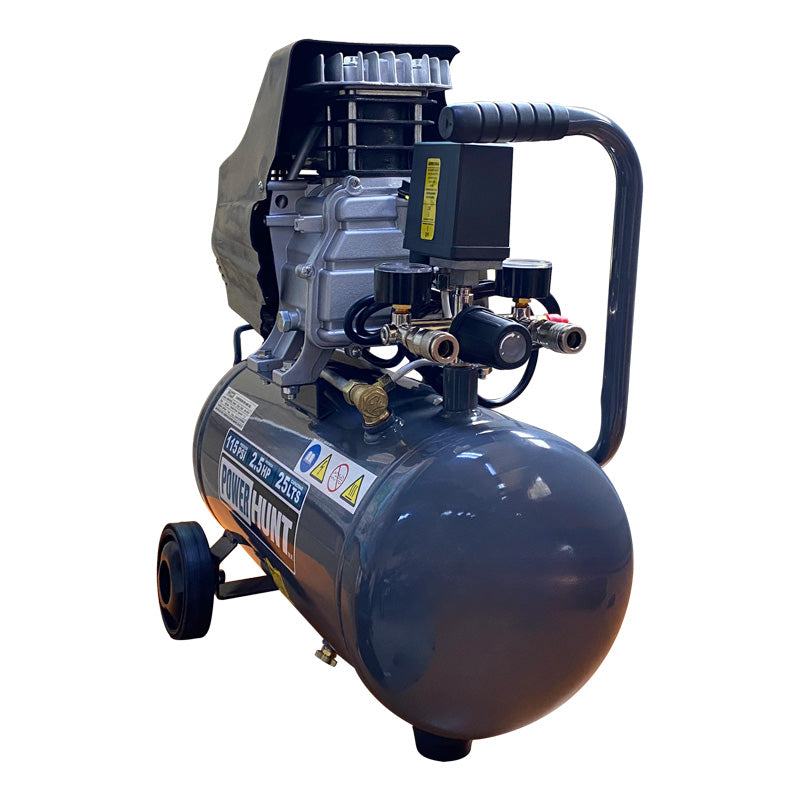 Kit compresor 25L doble conexión manguera 3 mts y pistola de gravedad Power Hunt COMPHKIT25L