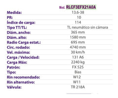 Llanta agricola 13.6-38 10PR 136/131 A6/A8 FX525 TL convencional Apollo RLCF3EFX21A0A