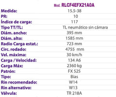 Llanta agricola 15.5-38 10PR 138/134A6/A8 FX525 TL convencional Apollo RLCF4EFX21A0A