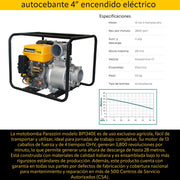 Motobomba 13 hp 4 tiempos ohv autocebante 4 pulg encendido eléctrico Parazzini BP1340E - Bioaplicaciones