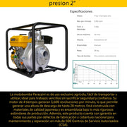 Motobomba 7 hp 4 tiempos ohv alta presion 2 pulg Parazzini BP720A - Bioaplicaciones