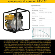 Motobomba 7 hp 4 tiempos ohv autocebante alta presión 1-2 y 1.5 pulg Parazzini BP721.5F - Bioaplicaciones