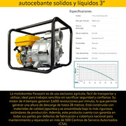 Motobomba 7 hp 4 tiempos ohv autocebante solidos y líquidos 3 pulg Parazzini BP730S - Bioaplicaciones