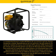 Motobomba 7 hp 4 tiempos ohv quimicos 2 pulg Parazzini BP720Q - Bioaplicaciones