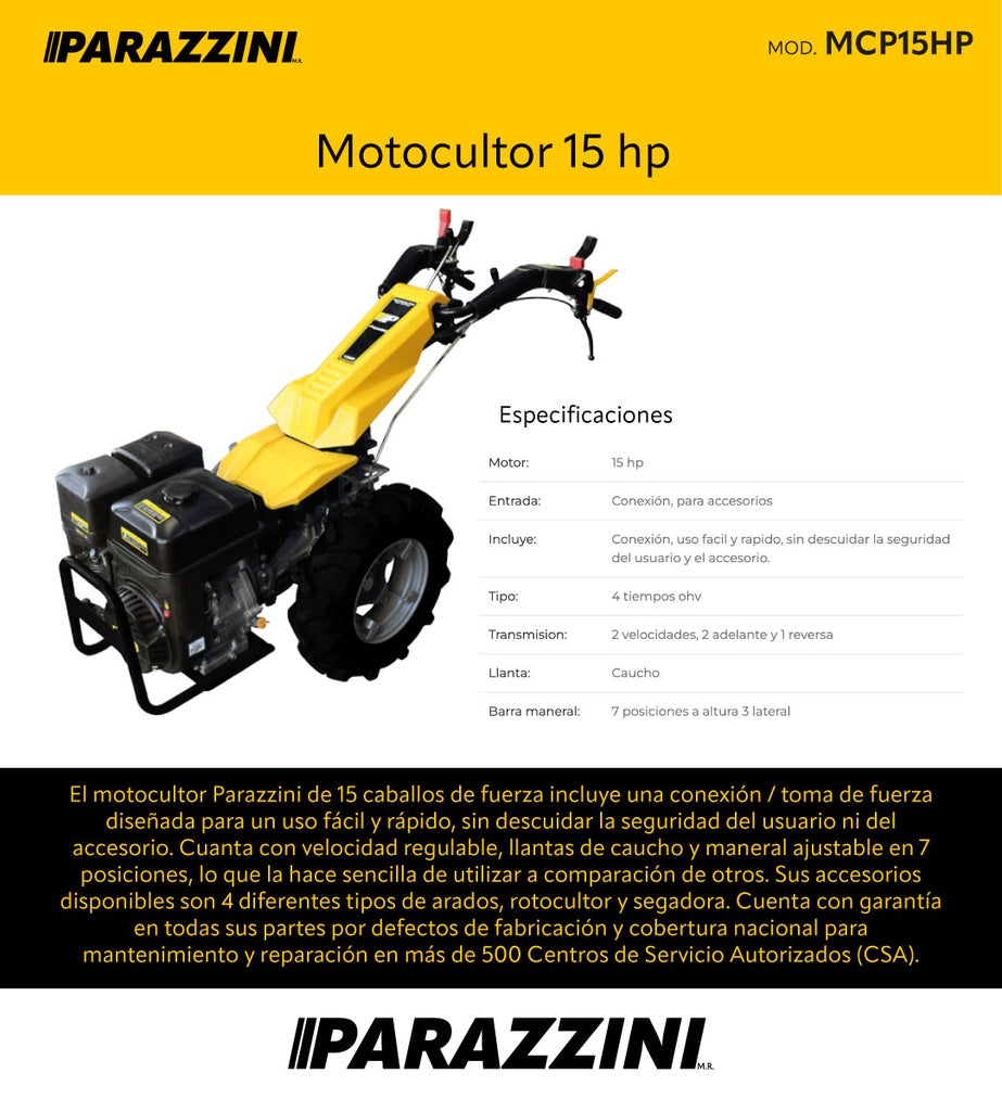 Motocultor 15 hp Parazzini MCP15HP - Bioaplicaciones