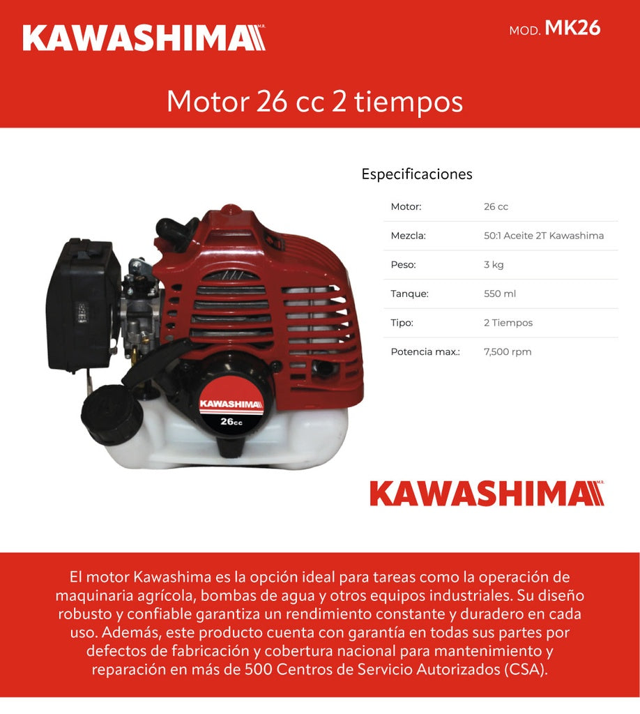 Motor 26 cc 2 tiempos Kawashima MK26