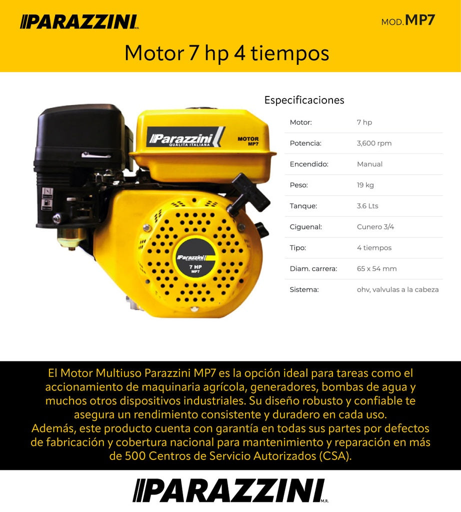 Motor 7 hp 4 tiempos Parazzini MP7
