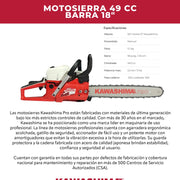 Motosierra 49 cc barra 18 pulg. Kawashima Pro MK4918 - Bioaplicaciones