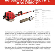 Motosierra telescopica 4 mts. 26 cc barra 10 pulg. Kawashima PTK26L4 - Bioaplicaciones