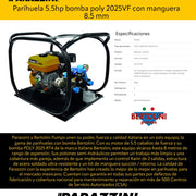 Parihuela 5.5hp bomba poly 2025VF con manguera 8.5 mm Bertolini PBPOLY2025RT4.1K - Bioaplicaciones