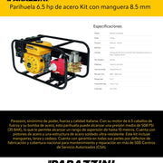 Parihuela 6.5 hp de acero Kit con manguera 8.5 mm Parazzini PP6.5AK - Bioaplicaciones
