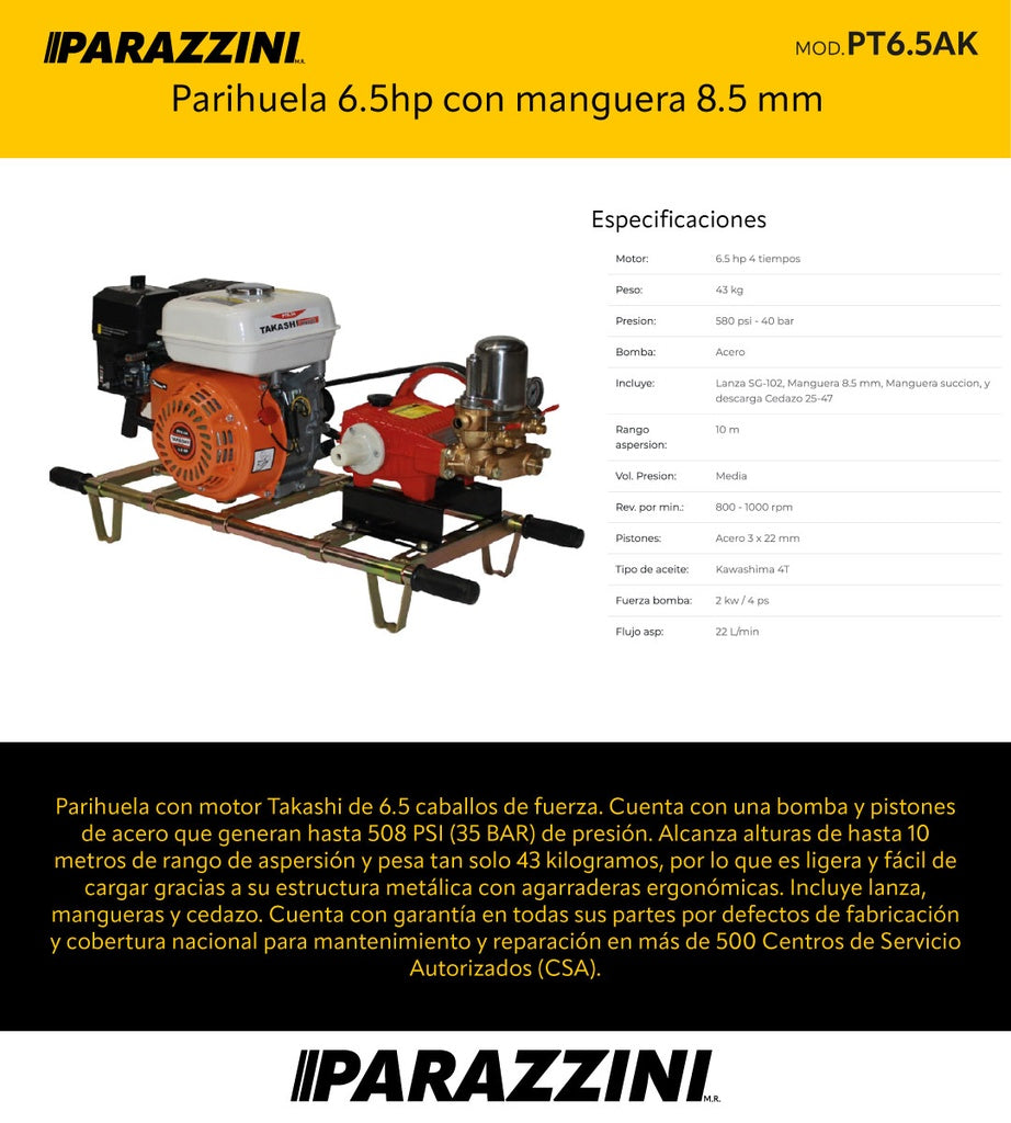 Parihuela 6.5hp con manguera 8.5 mm Takashi PT6.5AK