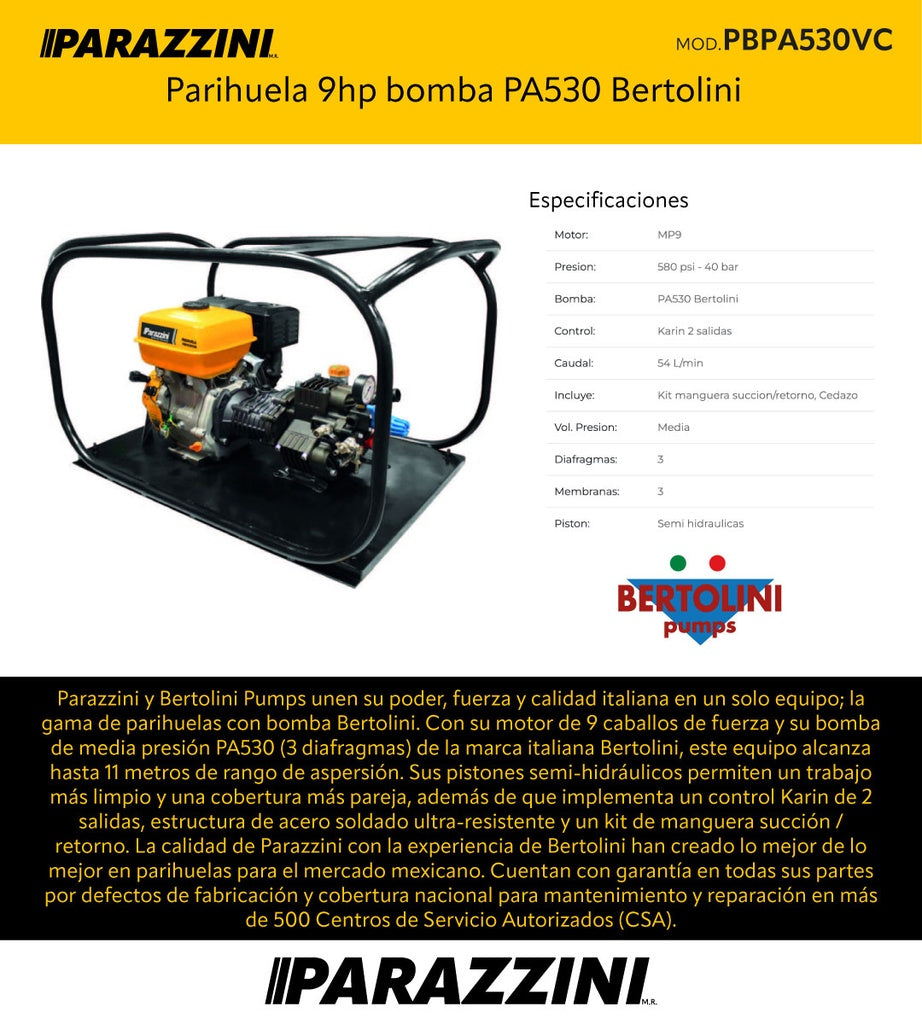Parihuela 9hp bomba PA530 Bertolini Bertolini PBPA530VC
