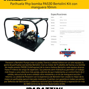 Parihuela 9hp bomba PA530 Bertolini Kit con manguera 10mm Bertolini PBPA530VCK - Bioaplicaciones