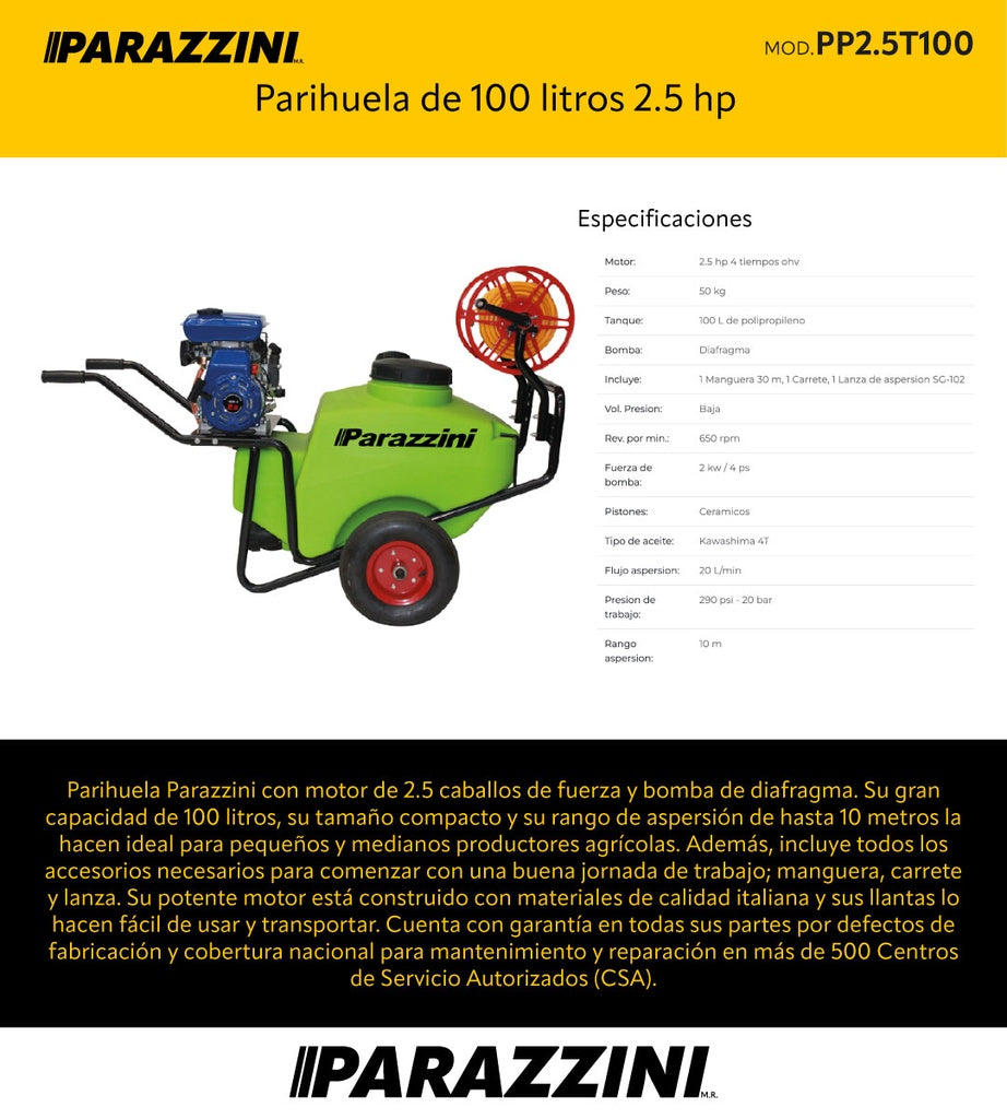 Parihuela de 100 litros 2.5 hp Parazzini PP2.5T100