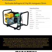 Parihuela diafragma 6.5 hp Kit manguera 13mm Parazzini PP6.5D13MM
