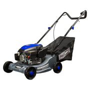 Podadora a gasolina 16" 131cc empuje manual Arranque manual, ancho de corte 390 mm altura 30–65 mm 3 posiciones  chasis pp recolector 35 L. Power Hunt RANGER131V2